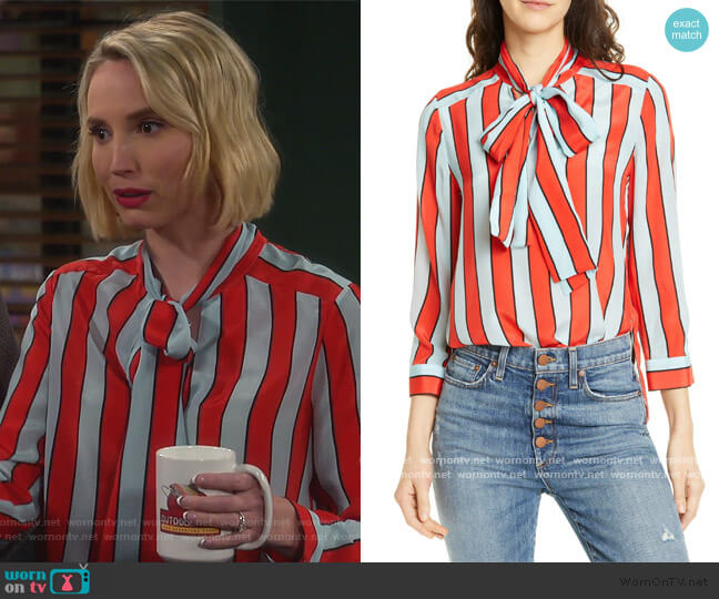 Alice + Olivia Berta Tie Neck Silk Blouse worn by Mandy Baxter (Molly McCook) on Last Man Standing