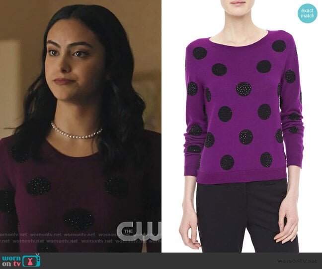 Alice + Olivia Celyn Sequin/Polka Dot Sweater worn by Veronica Lodge (Camila Mendes) on Riverdale