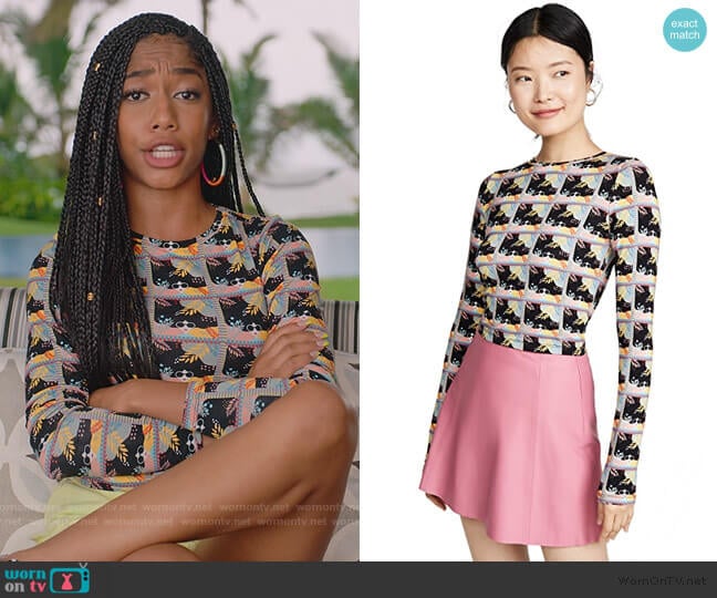 Alice + Olivia Delaina Long Sleeve Crew Neck Top worn by Drea Barris (Iman Benson) on BlackAF