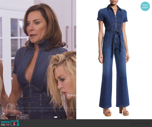 Alice + Olivia Gorgeous Zip-Front Denim Jumpsuit worn by Luann de Lesseps on The Real Housewives of New York City