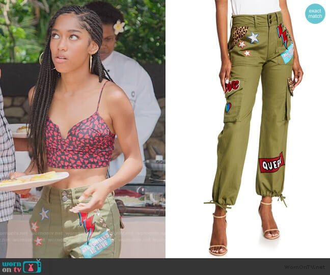 Alice + Olivia High-Waisted Cargo Pants w/ Patches worn by Drea Barris (Iman Benson) on BlackAF