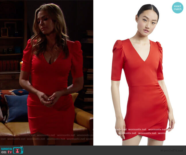 Alice + Olivia Judy Ruched Red Mini Dress worn by Shauna Fulton (Denise Richards) on The Bold and the Beautiful