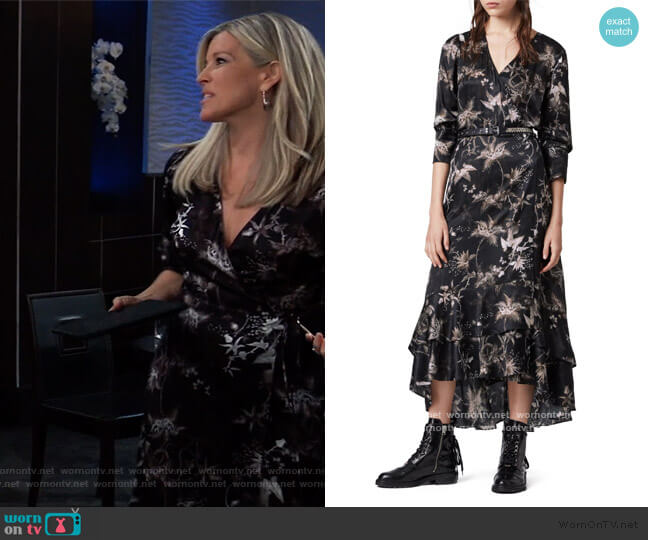 All Saints Tage Evolution Floral Print High/Low Wrap Dress worn by Carly Spencer (Laura Wright) on General Hospital
