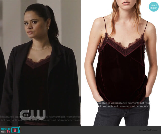 All Saints Noa Lace & Velvet Camisole worn by Mel Vera (Melonie Diaz) on Charmed