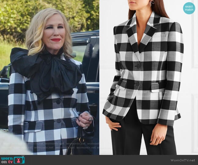 Altuzarra Fenice Gingham Blazer worn by Moira Rose (Catherine O'Hara) on Schitts Creek
