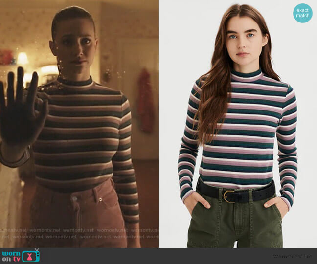 American Eagle Striped Long Sleeve Mock Neck Tee worn by Betty Cooper (Lili Reinhart) on Riverdale
