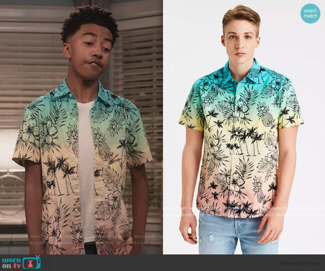 American Eagle Tropical Print Short Sleeve Button up Shirt worn by Jack Johnson (Miles Brown) on Black-ish