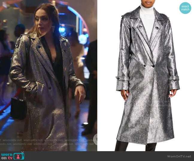 RtA Andi Metallic Tweed Long Coat worn by Fallon Carrington (Elizabeth Gillies) on Dynasty