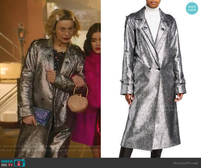 RtA Andi Metallic Tweed Long Coat worn by Pepper Smith (Julia Chan) on Katy Keene