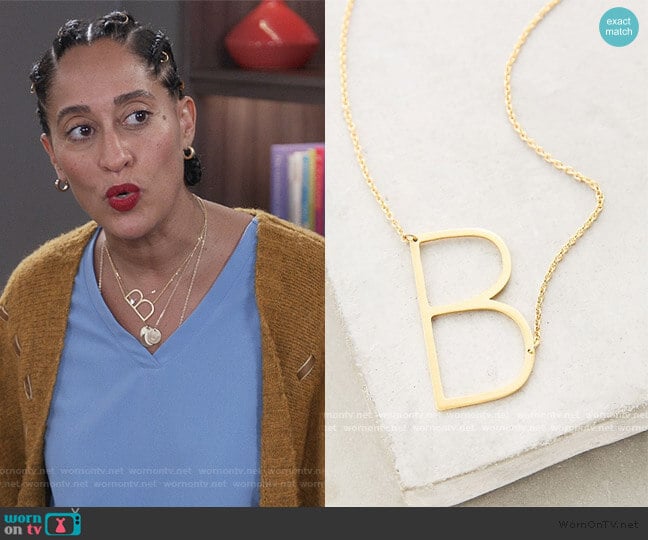 Anthropologie Block Letter Monogram Necklace worn by Rainbow Johnson (Tracee Ellis Ross) on Black-ish