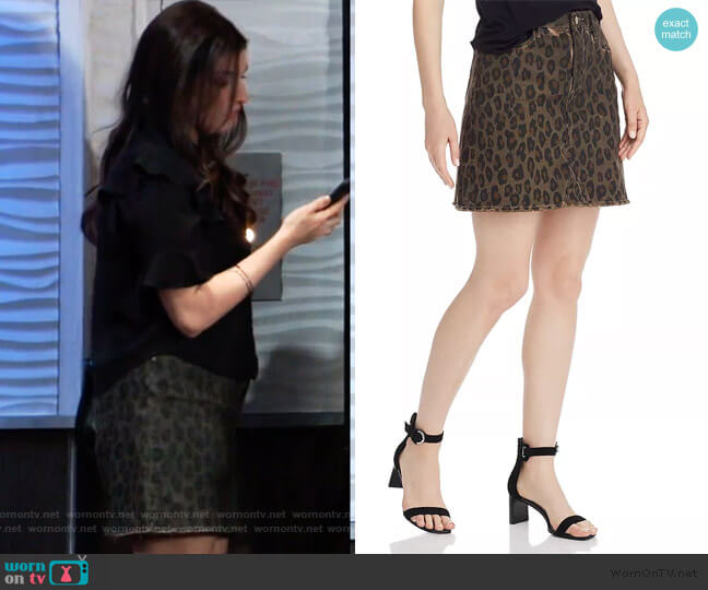 Aqua Frayed Leopard Print Denim Skirt worn by Brook Lynn Quartermaine (Amanda Setton) on General Hospital