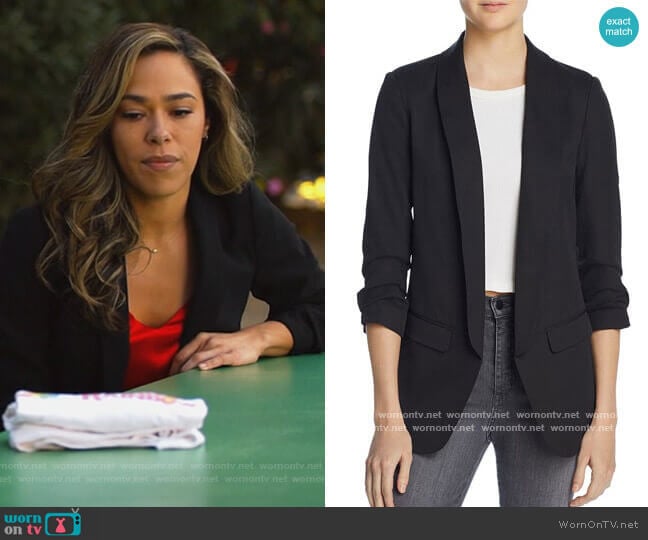 Aqua Ruched Sleeve Blazer worn by Emily Lopez (Jessica Camacho) on All Rise