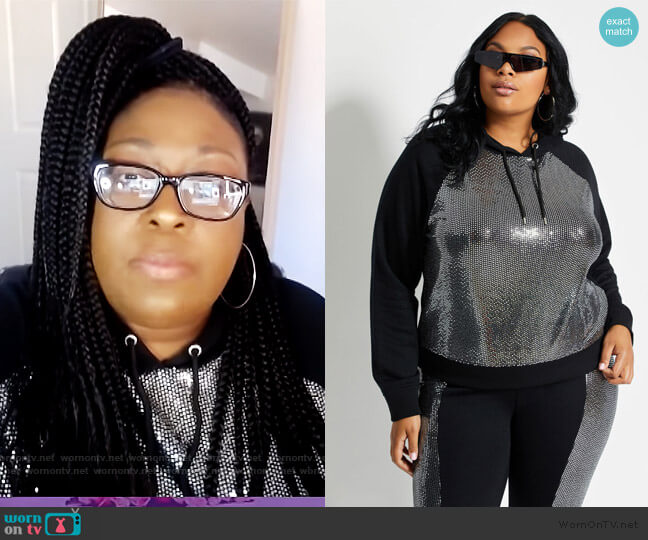Ashley Stewart Sequin Panel Hoodie worn by Loni Love on The Real
