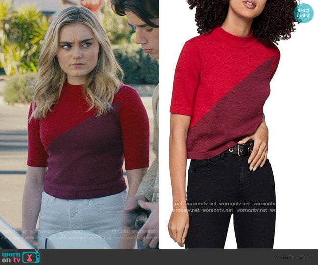 BCBGeneration Color-Block Mock-Neck Top worn by Taylor Otto (Meg Donnelly) on American Housewife