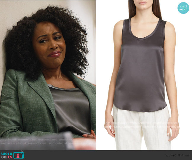 Brunello Cucinelli Scoop Neck Satin Tank worn by Lola Carmichael (Simone Missick) on All Rise