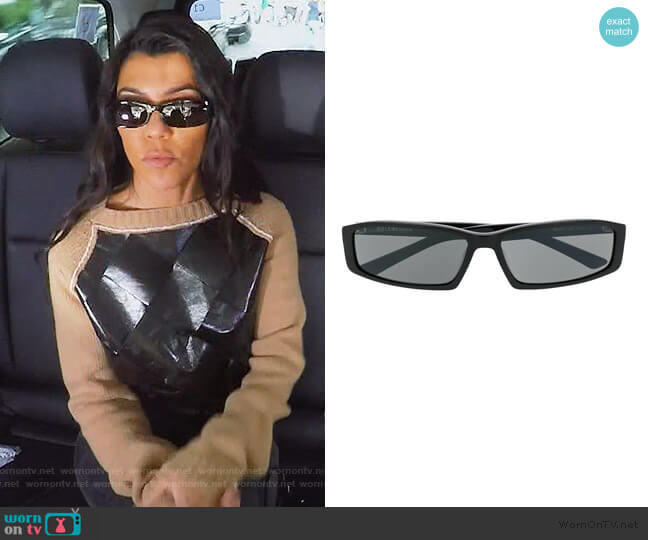 Balenciaga Neo Square sunglasses worn by Kourtney Kardashian on Keeping Up with the Kardashians
