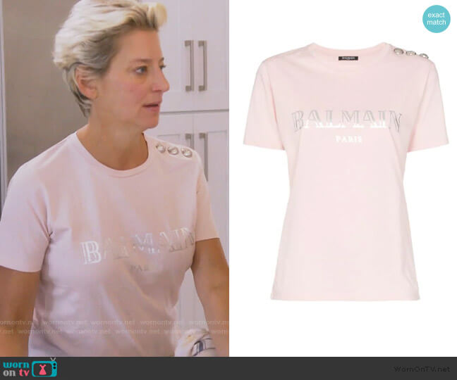 Balmain Logo Print Tee worn by Dorinda Medley on The Real Housewives of New York City