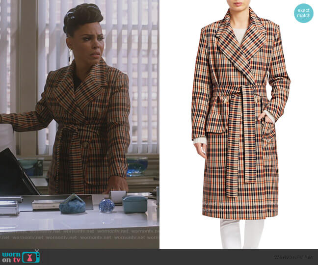 Baum und Pferdgarten Deidra Checker Wrap Trench Coat worn by Tegan Price (Amirah Vann) on How to Get Away with Murder