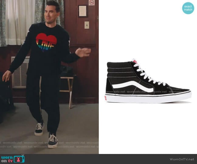 Vans Black Sk8 Hi Sneakers worn by David Rose (Daniel Levy) on Schitts Creek