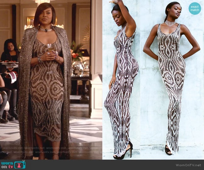 Natalia Fedner Black and Silver Chain Python Gown Custom Order worn by Cookie Lyon (Taraji P. Henson) on Empire