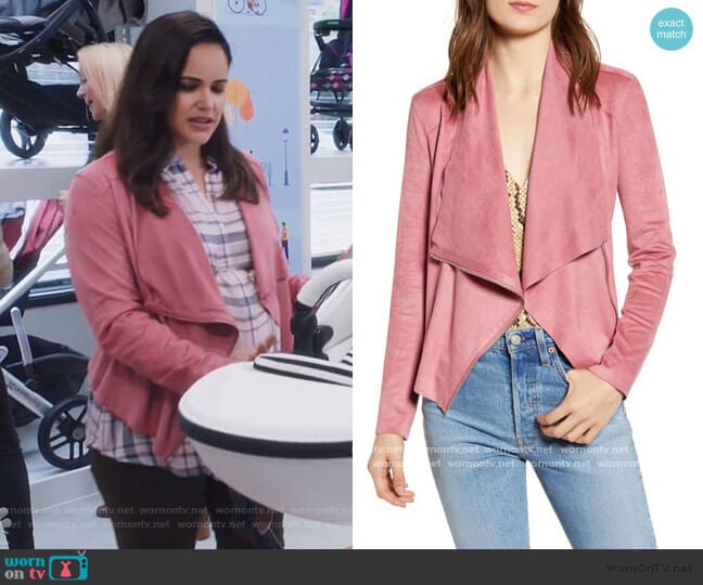 BlankNYC Faux Suede Drape Front Jacket worn by Amy Santiago (Melissa Fumero) on Brooklyn Nine-Nine