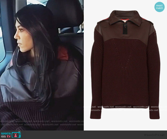 Bottega Veneta Contrast Hood Cashmere And Leather Jumper worn by Kourtney Kardashian on Keeping Up with the Kardashians