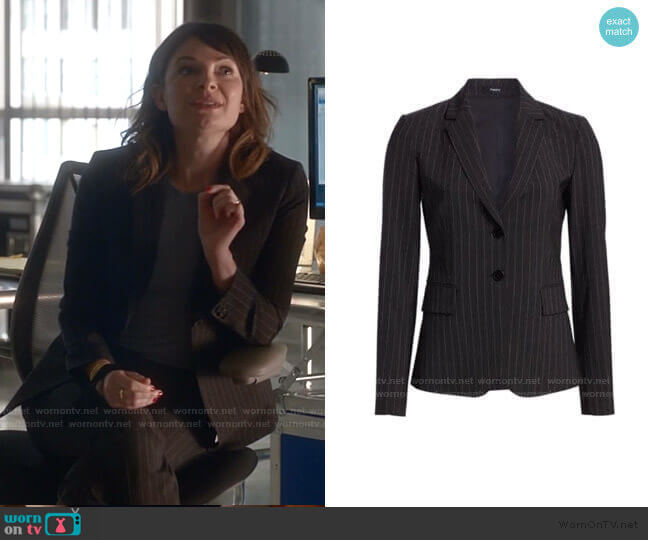 Theory Carissa Pinstripe Jacket worn by Taylor Rentzel (MacKenzie Meehan) on Bull