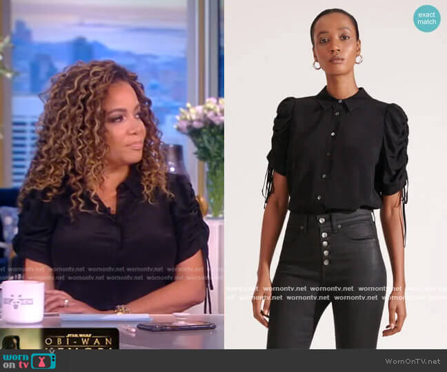 Veronica Beard Carmine Ruched Sleeve Blouse worn by Sunny Hostin on The View