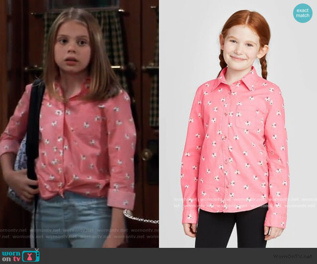 Cat & Jack Bee Print Long Sleeve Button-Down Shirt worn by Charlotte Cassadine (Scarlett Fernandez) on General Hospital