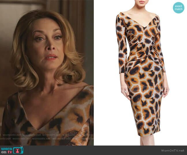 Chiara Boni La Petite Robe Animal Print V-Neck Dress worn by Laura Van Kirk (Sharon Lawrence) on Dynasty