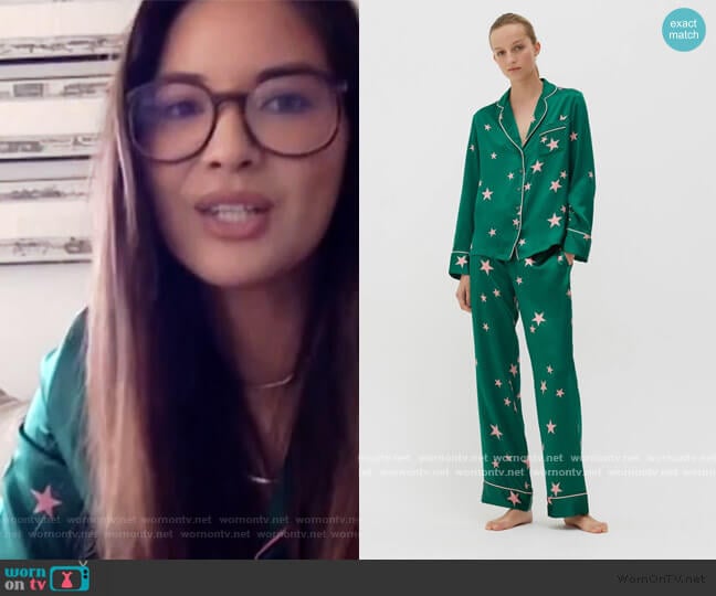 Chinti and Parker Green Silk Star Pajama Set