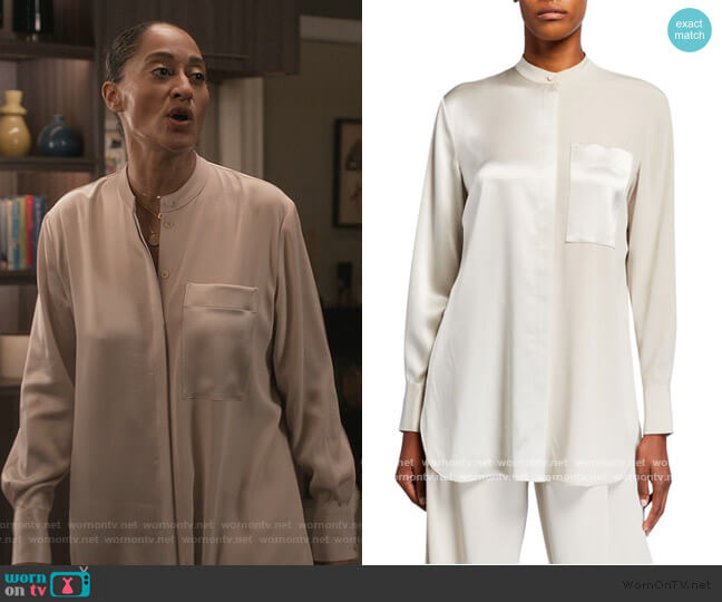 Co Satin & Georgette Banded Neck Shirt worn by Rainbow Johnson (Tracee Ellis Ross) on Black-ish