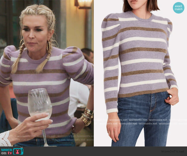 Derek Lam 10 Crosby Striped Puff Sleeve Sweater worn by Tinsley Mortimer on The Real Housewives of New York City