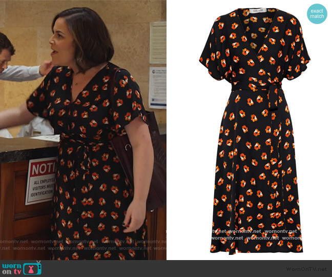 Diane von Furstenberg Kelsey floral-print stretch-silk midi wrap dress worn by Sara Castillo (Lindsay Mendez) on All Rise
