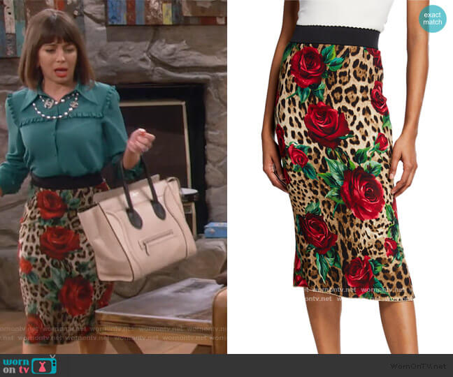 Dolce and Gabbana Rose & Leopard Tube Skirt worn by Elizabeth (Natasha Leggero) on Broke