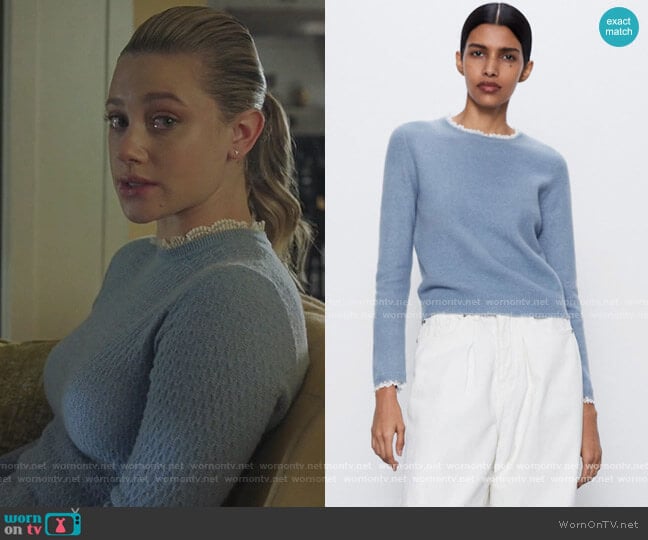 Zara Dotted Mesh Collar Sweater worn by Betty Cooper (Lili Reinhart) on Riverdale
