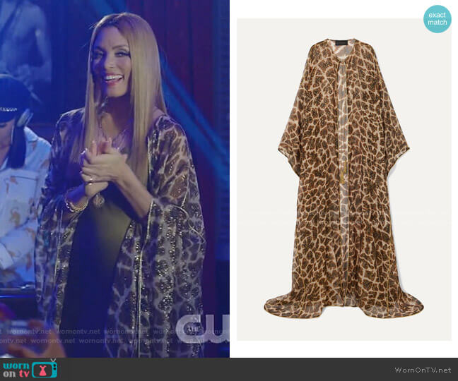 Dundas Animal-Print Metallic Fil Coupe Silk-Blend Chiffon Kaftan worn by Dominique Deveraux (Michael Michele) on Dynasty
