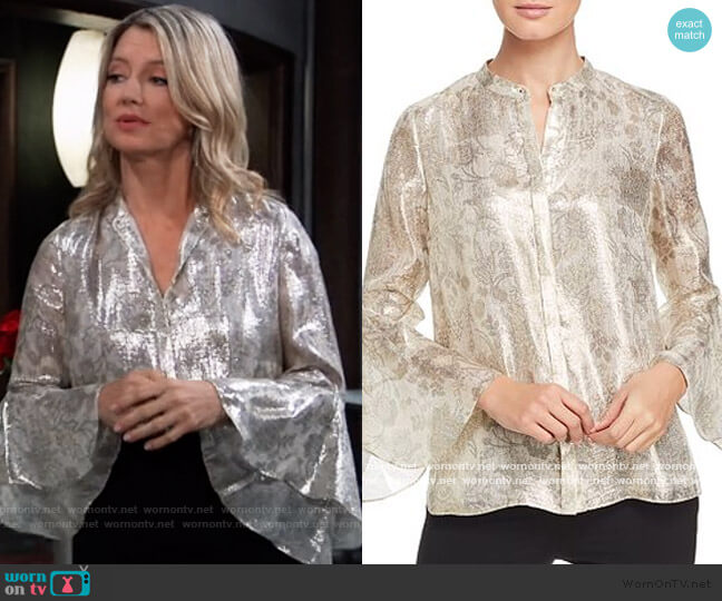 Elie Tahari Emerson Metallic Floral Blouse worn by Nina Reeves (Cynthia Watros) on General Hospital