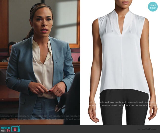 Elie Tahari Judith Silk Blouse worn by Emily Lopez (Jessica Camacho) on All Rise