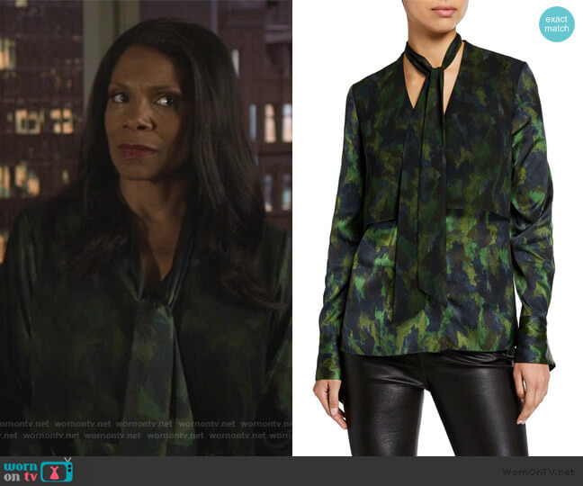 Elie Tahari Zora Printed Tie-Neck Long-Sleeve Blouse worn by Liz Reddick-Lawrence (Audra McDonald) on The Good Fight