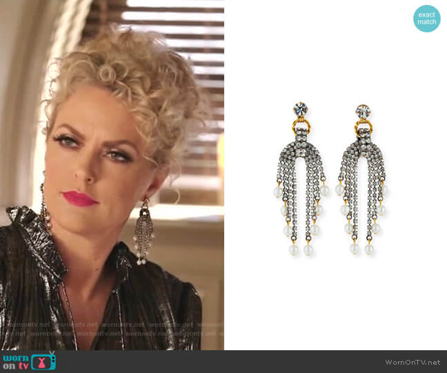Elizabeth Cole Kristen Crystal-Chain Earrings worn by Alexis Carrington (Elaine Hendrix) on Dynasty