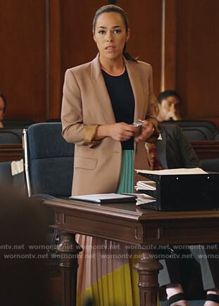Emily’s colorblock dress and blazer on All Rise