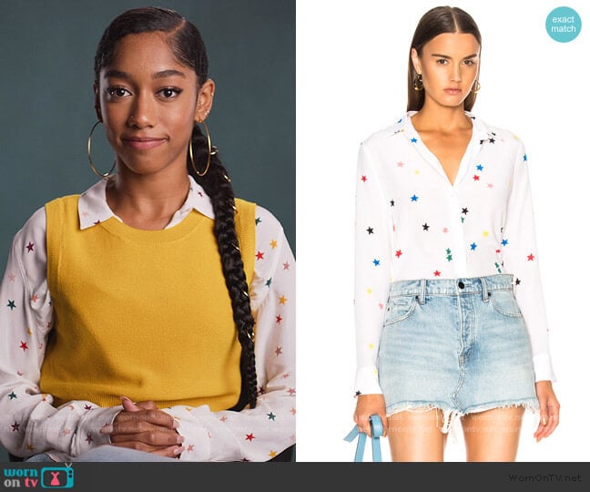 Equipment Essential Blouse in Stars worn by Drea Barris (Iman Benson) on BlackAF