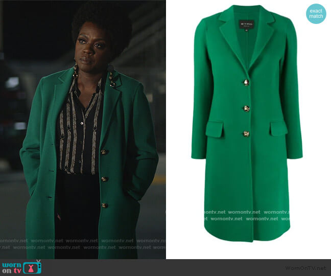 Etro single-breasted midi coat worn by Annalise Keating (Viola Davis) on How to Get Away with Murder