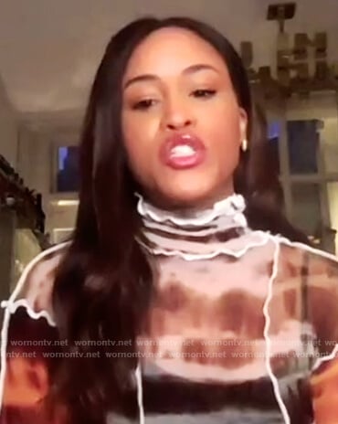 Eve’s printed ruffle top on The Talk