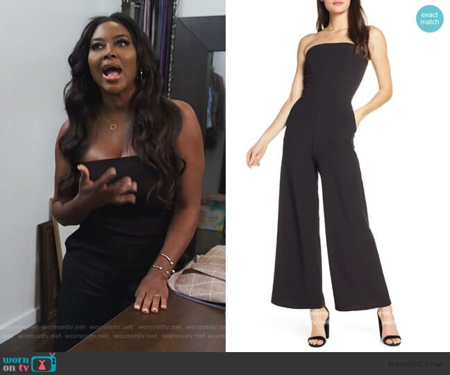 Fraiche by J Strapless Wide Leg Jumpsuit worn by Kenya Moore on The Real Housewives of Atlanta