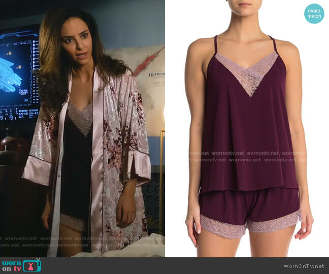 Flora Nikrooz Floretta Lace Trim Knit Camisole & Shorts Pajama Set worn by Zari Tomaz (Tala Ashe) on Legends of Tomorrow