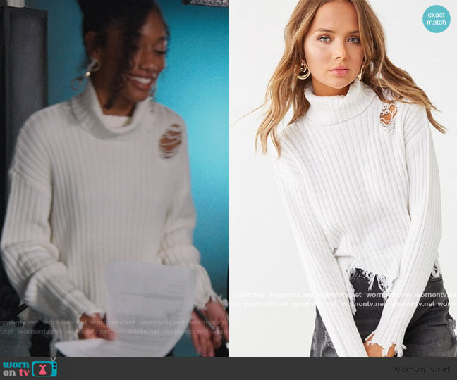 Forever 21 Distressed Turtleneck Sweater worn by Drea Barris (Iman Benson) on BlackAF