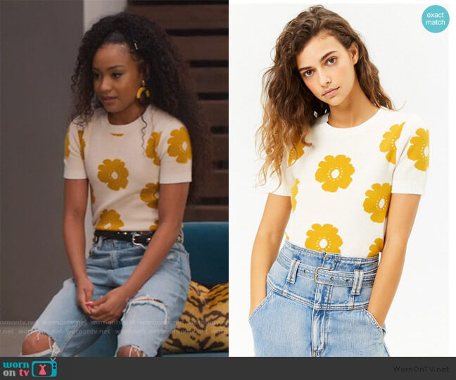 Forever 21 Floral Brushed Knit Top worn by Chloe Barris (Genneya Walton) on BlackAF