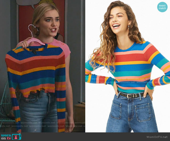 Forever 21 Ribbed Multicolor Striped Sweater worn by Taylor Otto (Meg Donnelly) on American Housewife